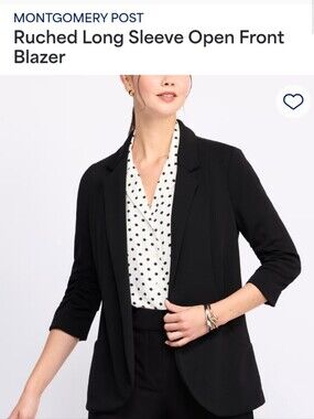 Black Ruched Long-Sleeve Open Front Blazer